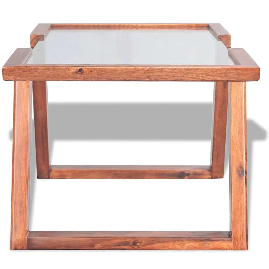 Coffee Table with Glass Top and Solid Wood Base Brown Living Room Furniture