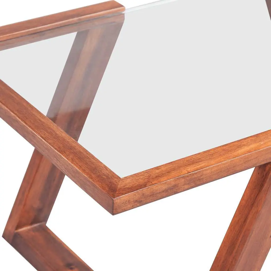Coffee Table with Glass Top and Solid Wood Base Brown Living Room Furniture