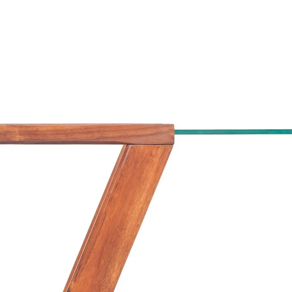 Coffee Table with Glass Top and Solid Wood Base Brown Living Room Furniture