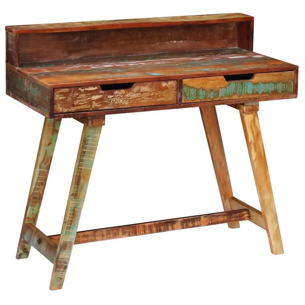 Desk Vintage Style Office Study Computer Table Solid Reclaimed Wood with Drawers