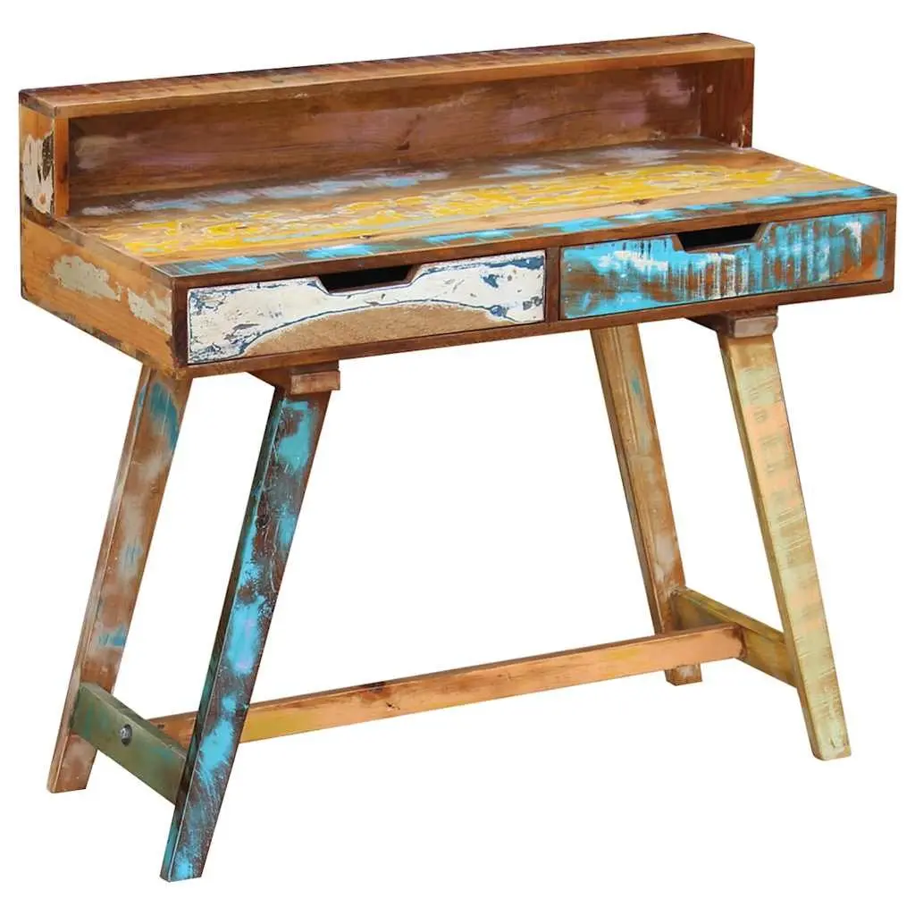 Desk Vintage Style Office Study Computer Table Solid Reclaimed Wood with Drawers