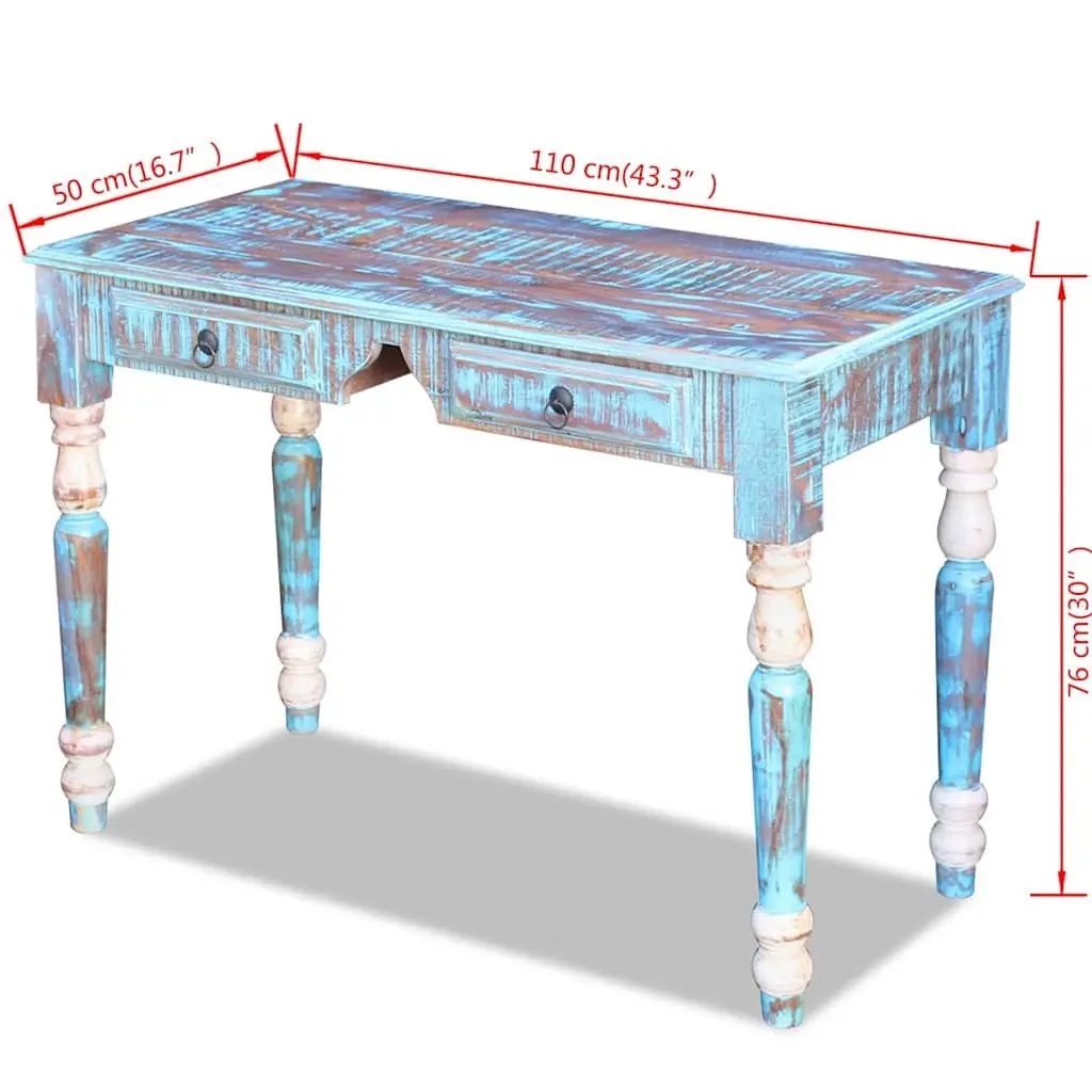 Solid Reclaimed Wood Desk with Drawers Vintage Style Home Office Furniture