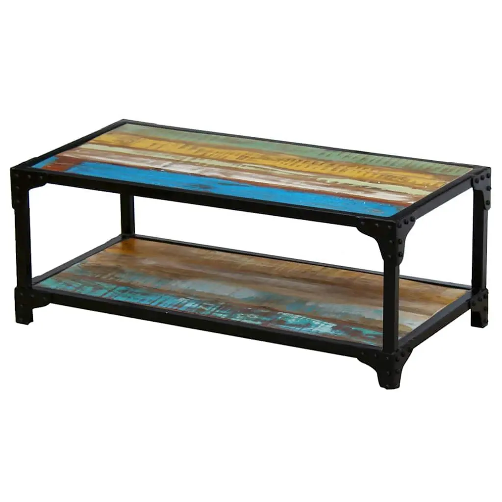 Coffee Table Solid Reclaimed Wood Vintage Living Room Side Table Storage Shelf