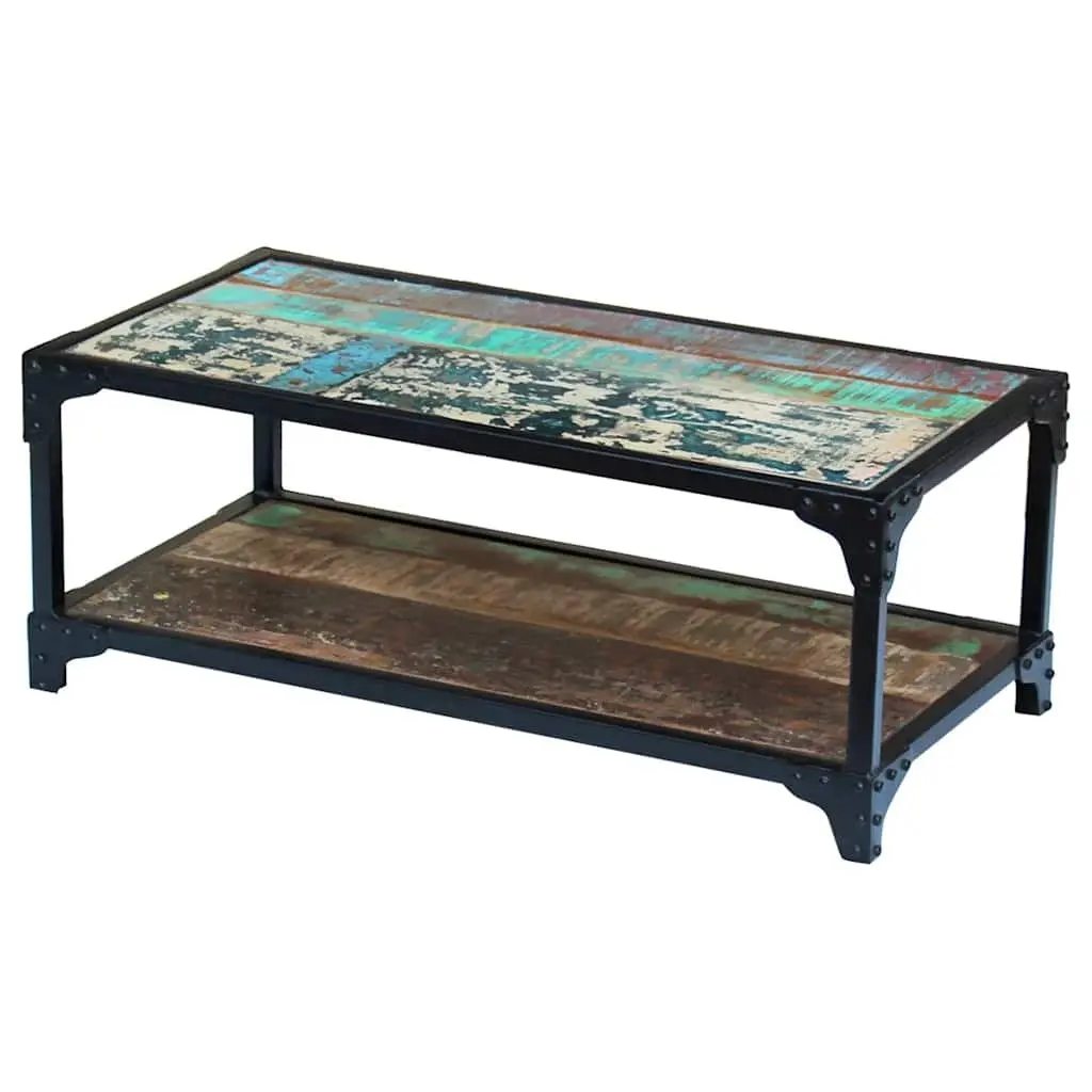 Coffee Table Solid Reclaimed Wood Vintage Living Room Side Table Storage Shelf
