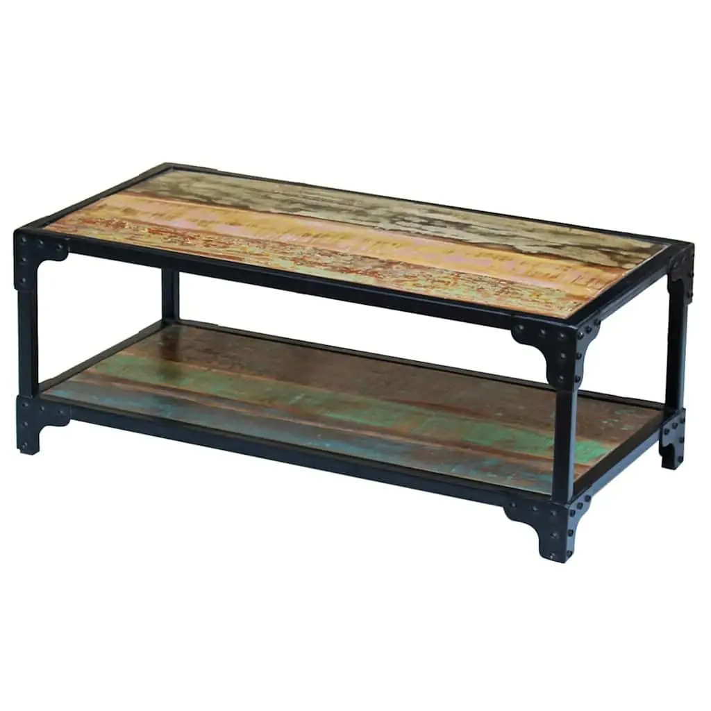 Coffee Table Solid Reclaimed Wood Vintage Living Room Side Table Storage Shelf