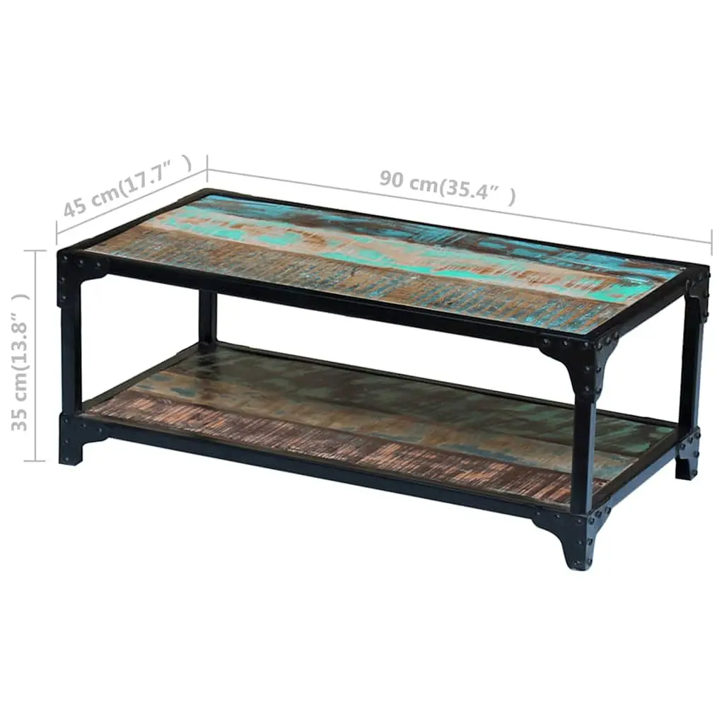 Coffee Table Solid Reclaimed Wood Vintage Living Room Side Table Storage Shelf