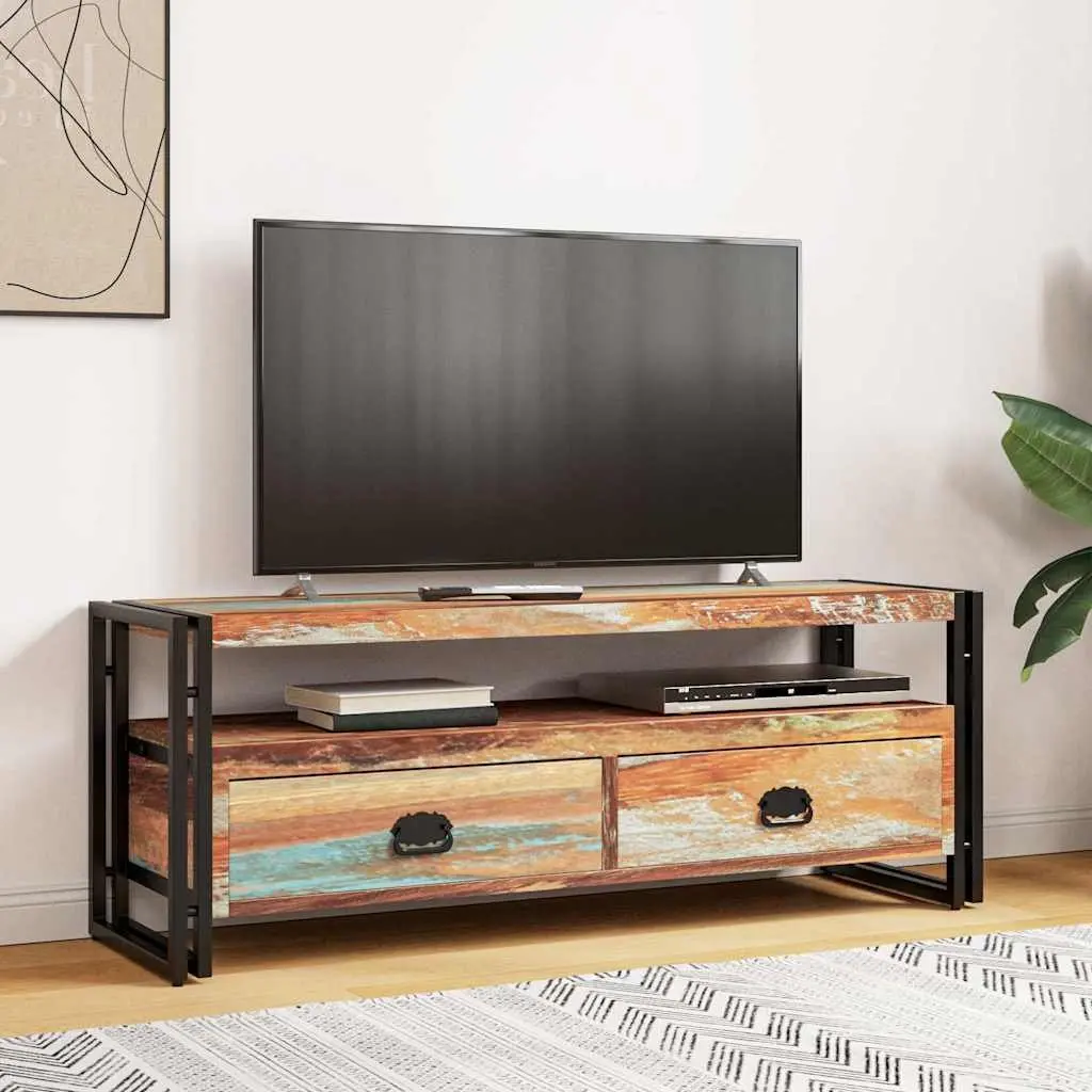 TV Cabinet Solid Reclaimed Wood Vintage Style Furniture Storage Drawers Shelf
