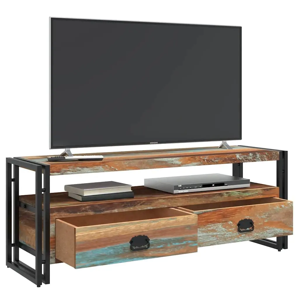 TV Cabinet Solid Reclaimed Wood Vintage Style Furniture Storage Drawers Shelf