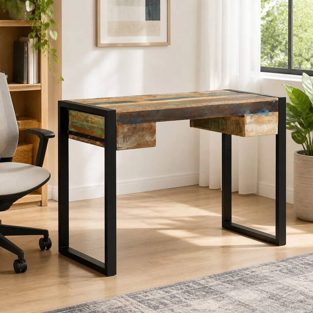 Reclaimed Wood Desk for Home Office Vintage Style with Drawers