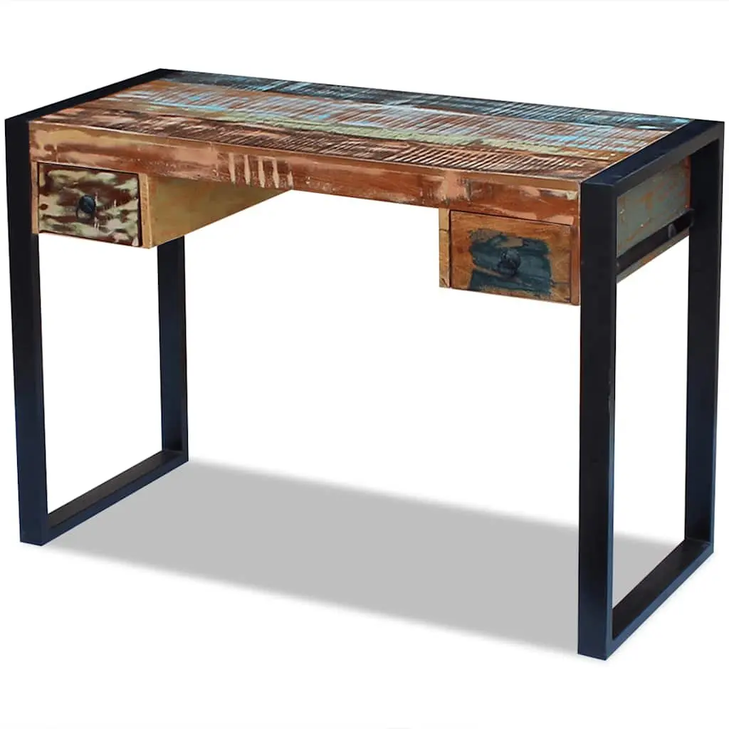Reclaimed Wood Desk for Home Office Vintage Style with Drawers