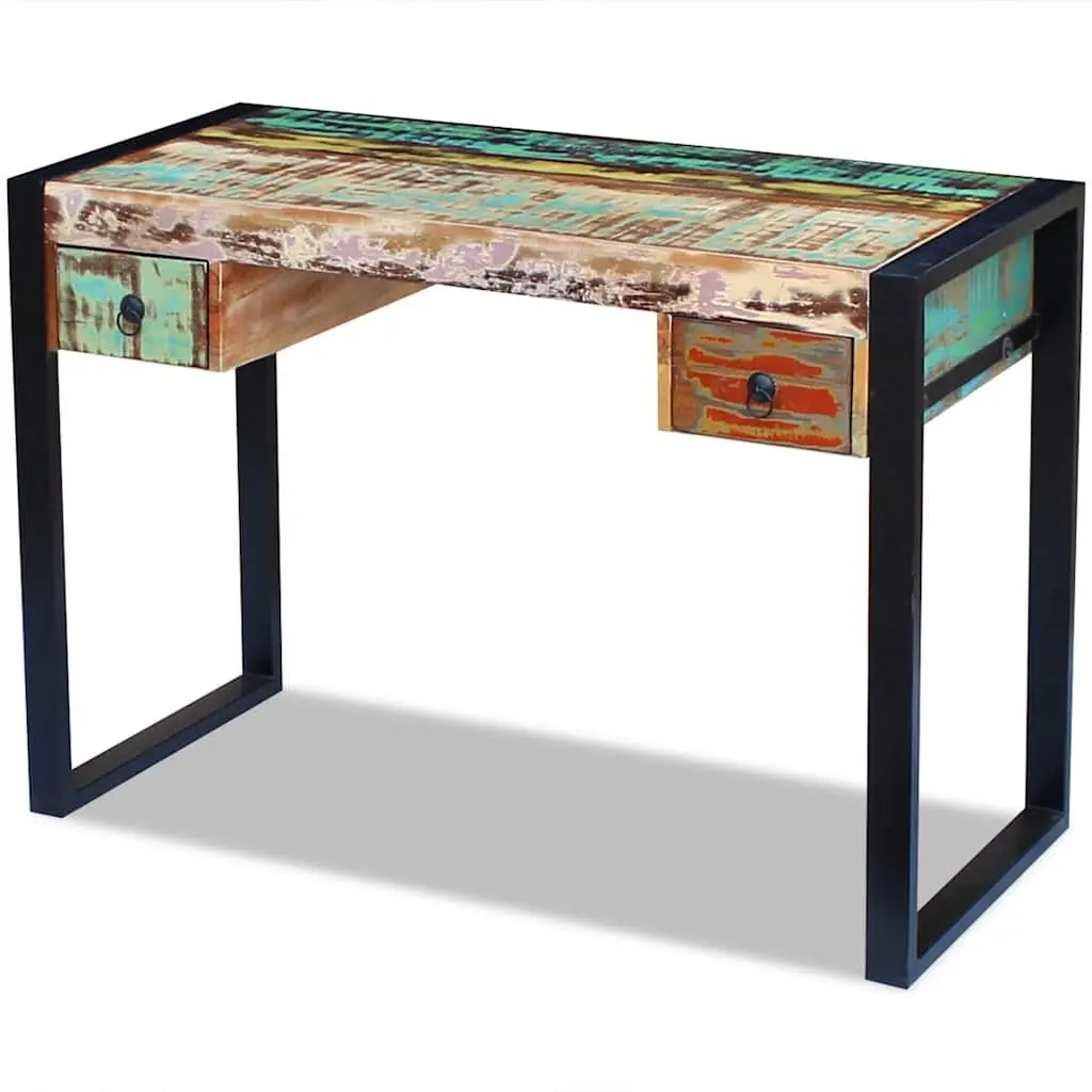 Reclaimed Wood Desk for Home Office Vintage Style with Drawers