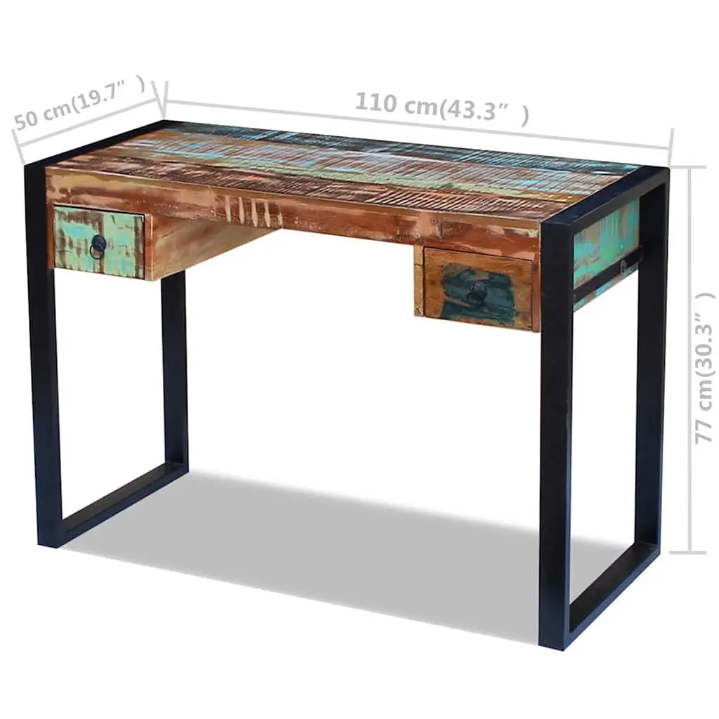 Reclaimed Wood Desk for Home Office Vintage Style with Drawers