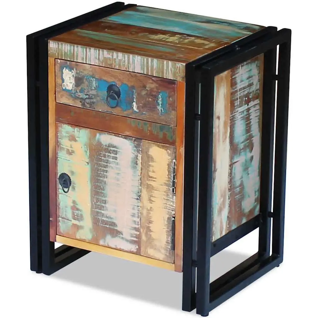 Bedside Cabinet Solid Reclaimed Wood Vintage Style Nightstand Storage Drawer