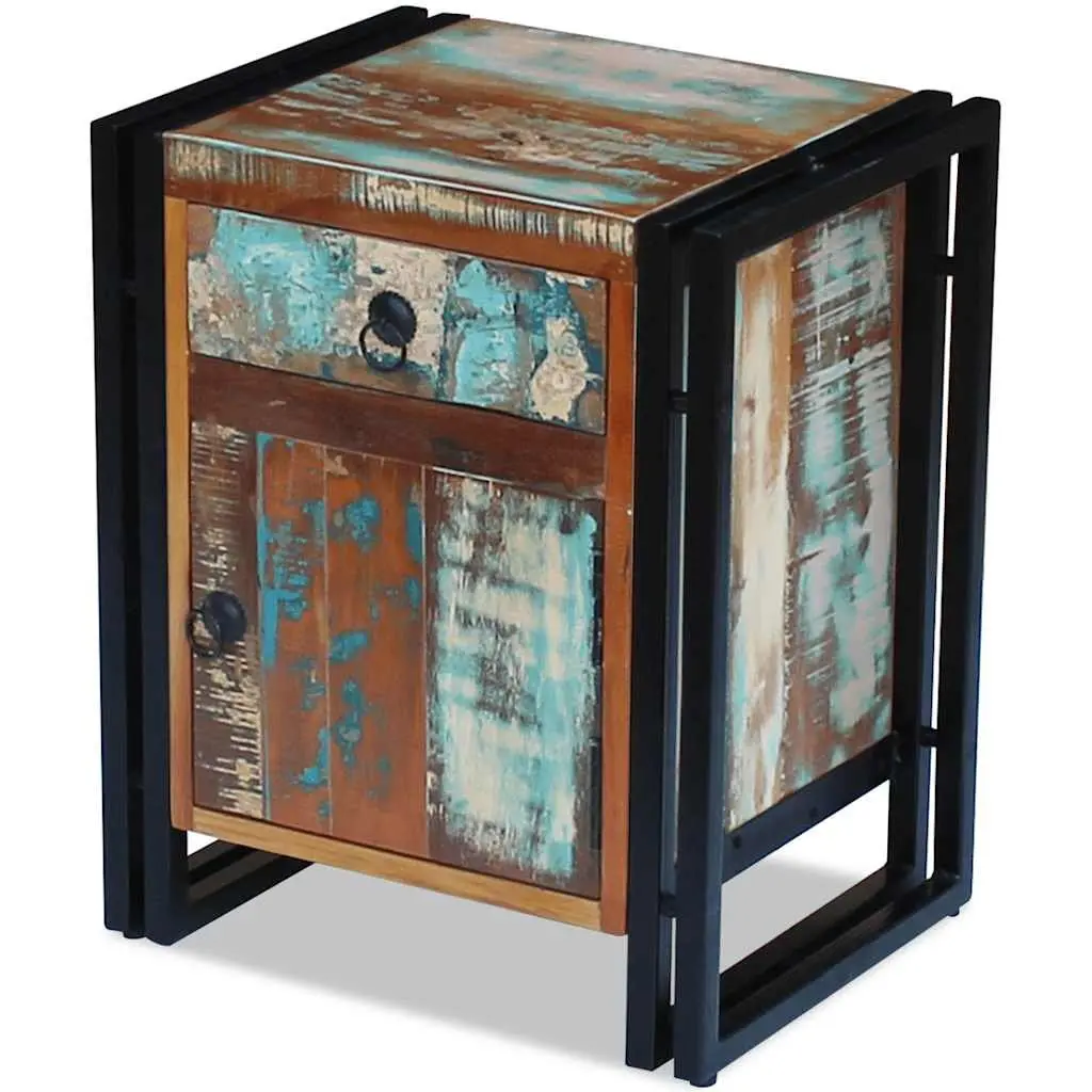 Bedside Cabinet Solid Reclaimed Wood Vintage Style Nightstand Storage Drawer