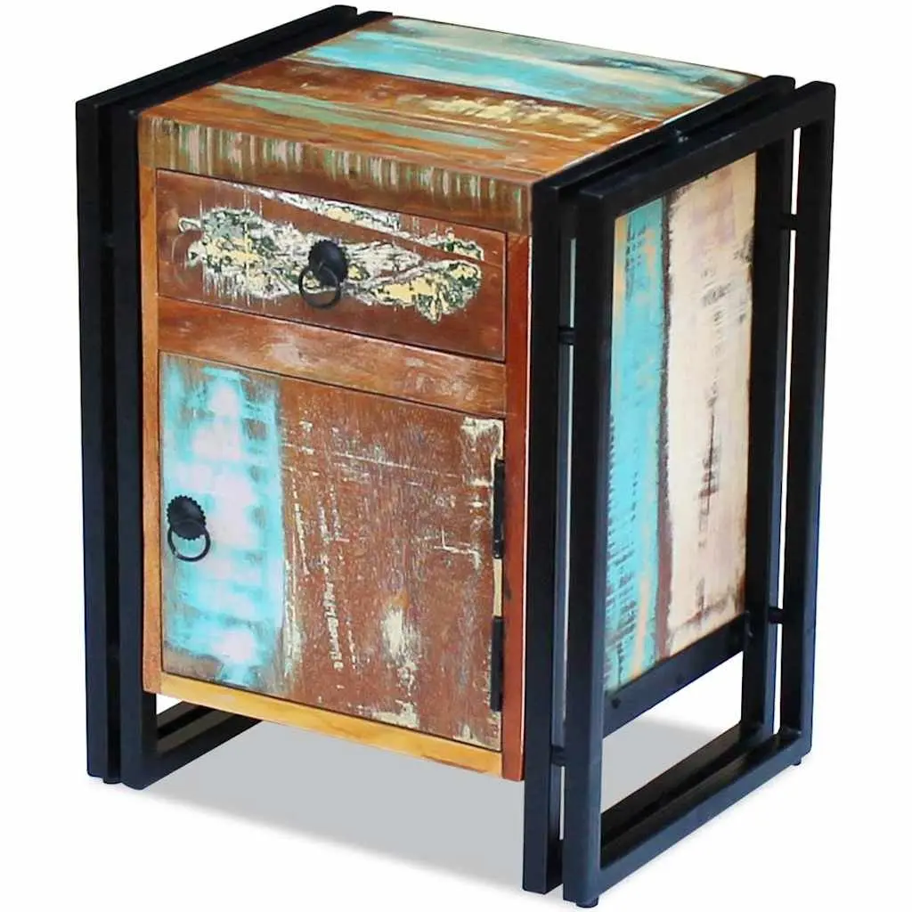 Bedside Cabinet Solid Reclaimed Wood Vintage Style Nightstand Storage Drawer