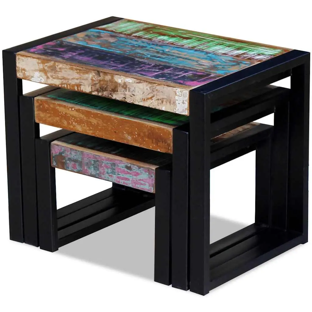 Three Piece Nesting Tables Solid Reclaimed Wood Stackable End Side Coffee