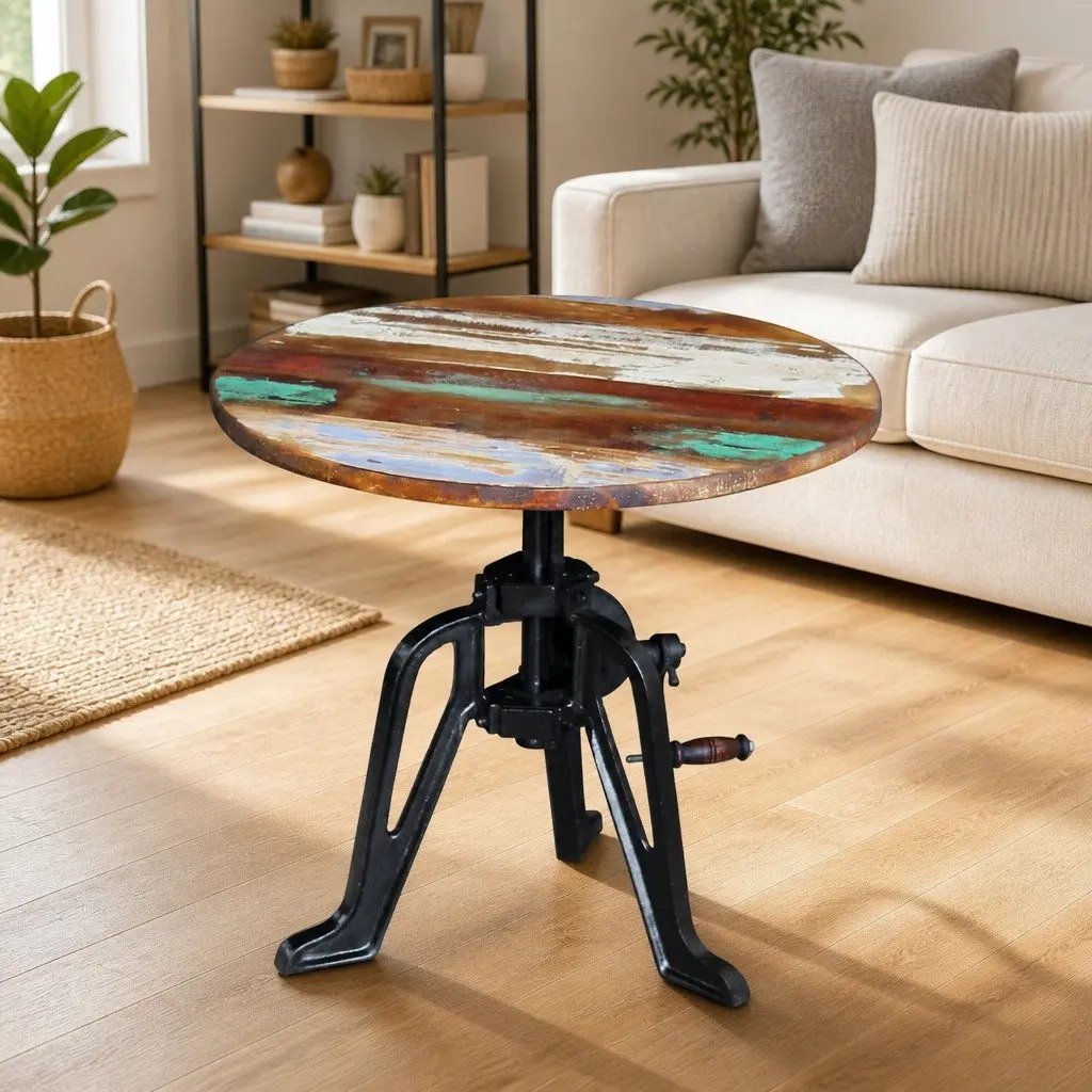 42-63cm Height Adjustable End Table with Reclaimed Wood