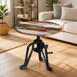42-63cm Height Adjustable End Table with Reclaimed Wood