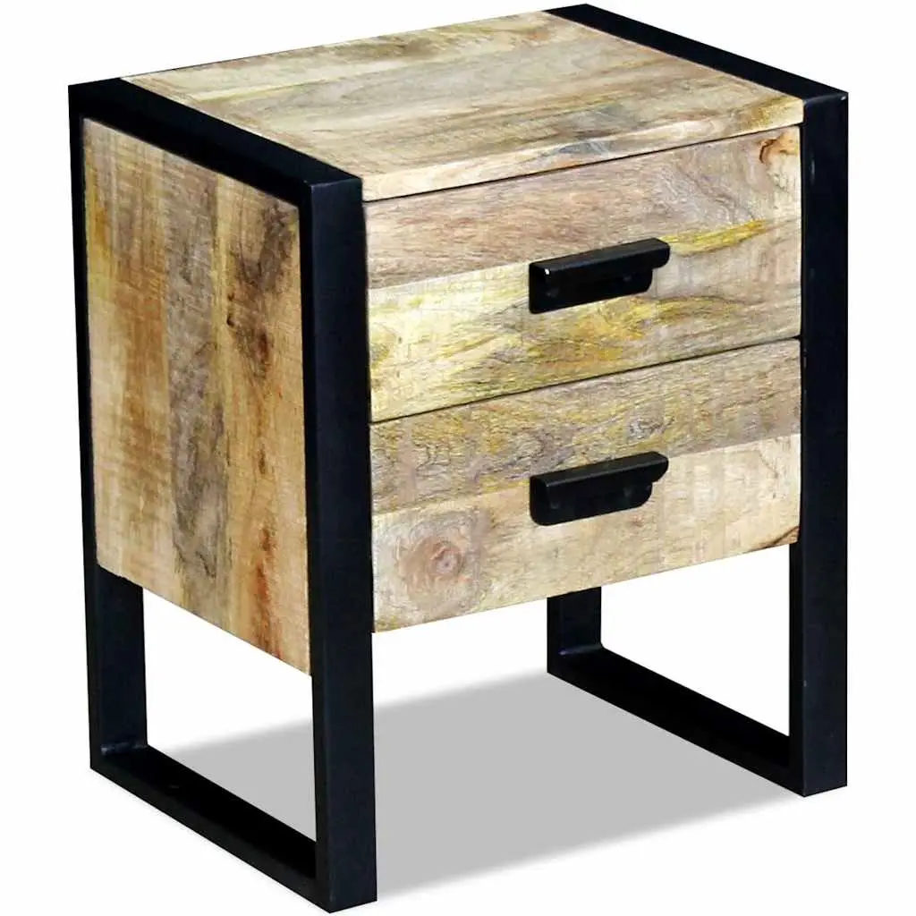 Side Table with 2 Drawers Industrial Style Bedside Nightstand Brown