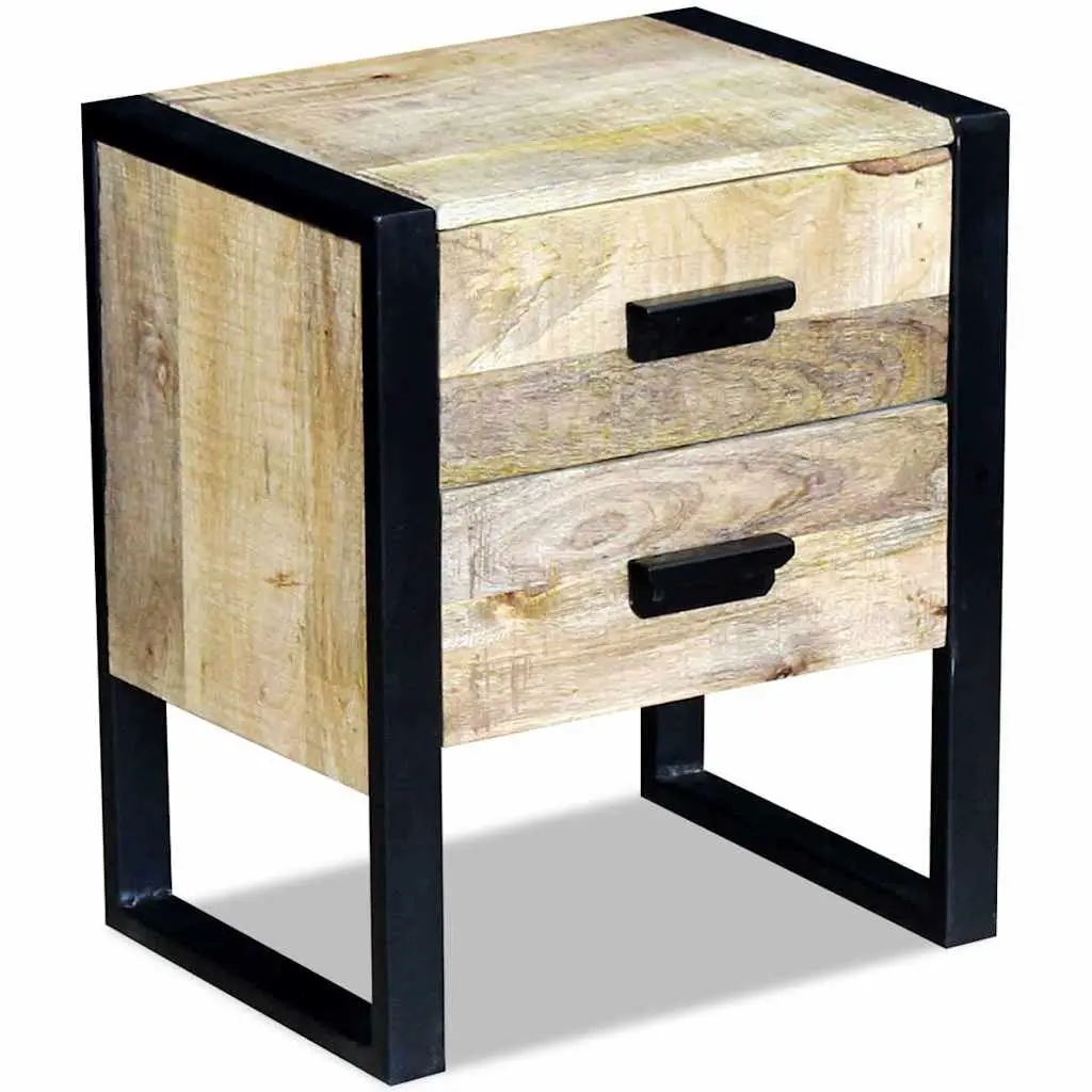 Side Table with 2 Drawers Industrial Style Bedside Nightstand Brown