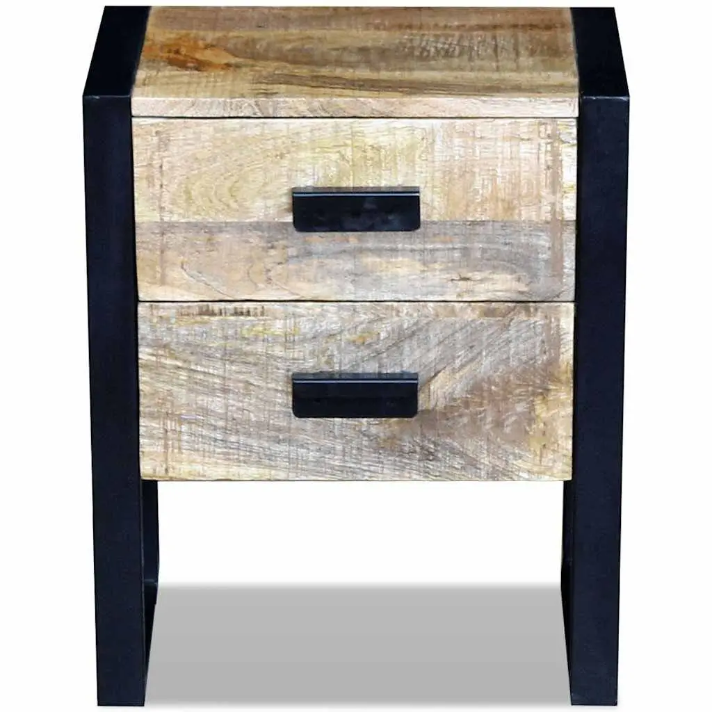Side Table with 2 Drawers Industrial Style Bedside Nightstand Brown