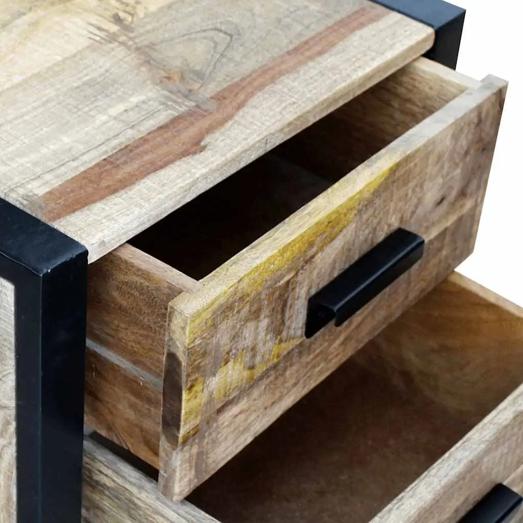 Side Table with 2 Drawers Industrial Style Bedside Nightstand Brown