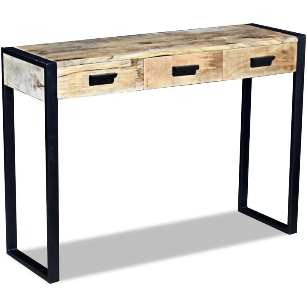 Console Table with 3 Drawers Solid Mango Wood Industrial Style End Table