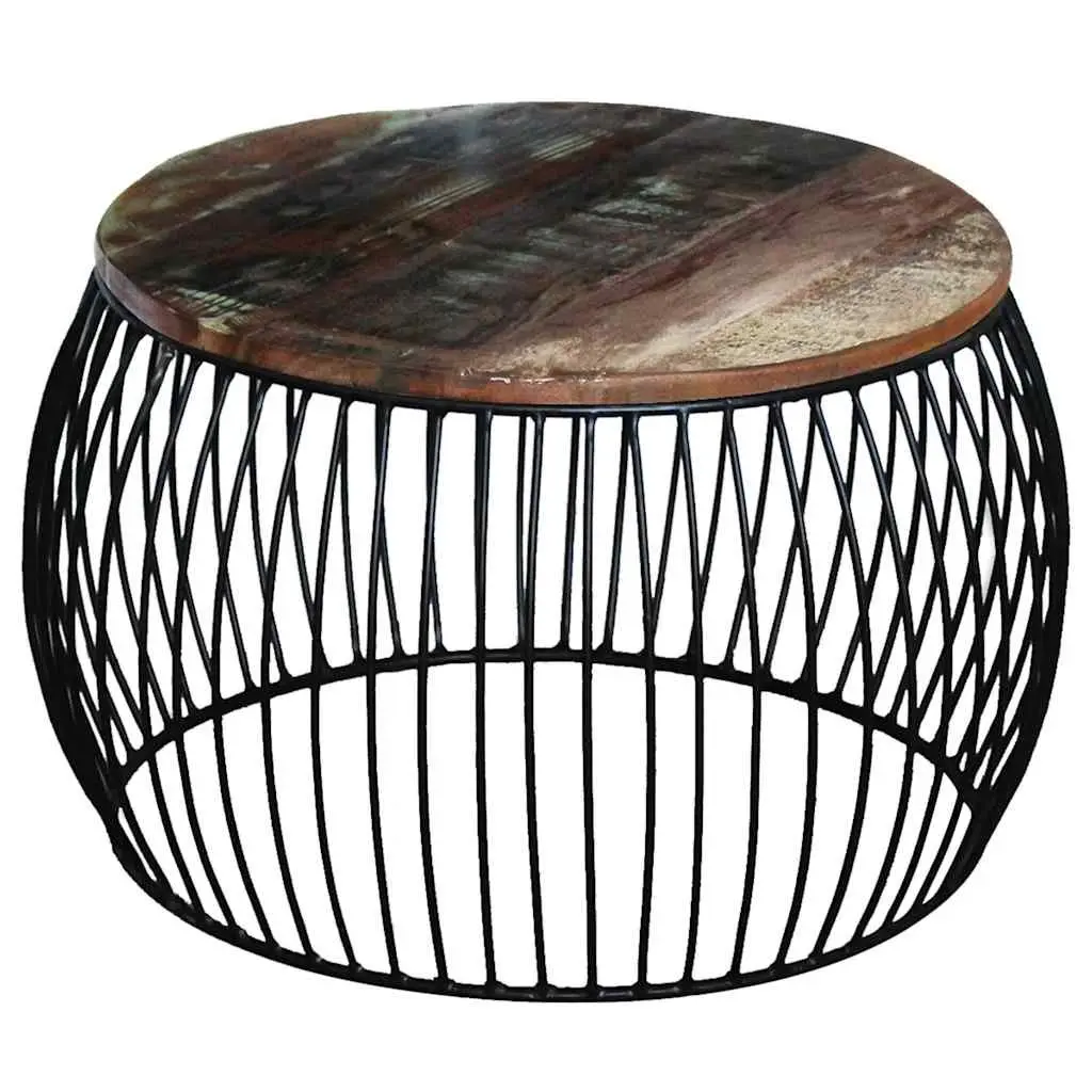 Round Coffee Table Solid Reclaimed Wood Vintage Handmade Side Table Brown 68cm