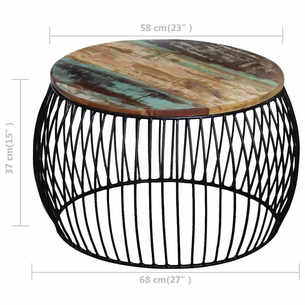 Round Coffee Table Solid Reclaimed Wood Vintage Handmade Side Table Brown 68cm
