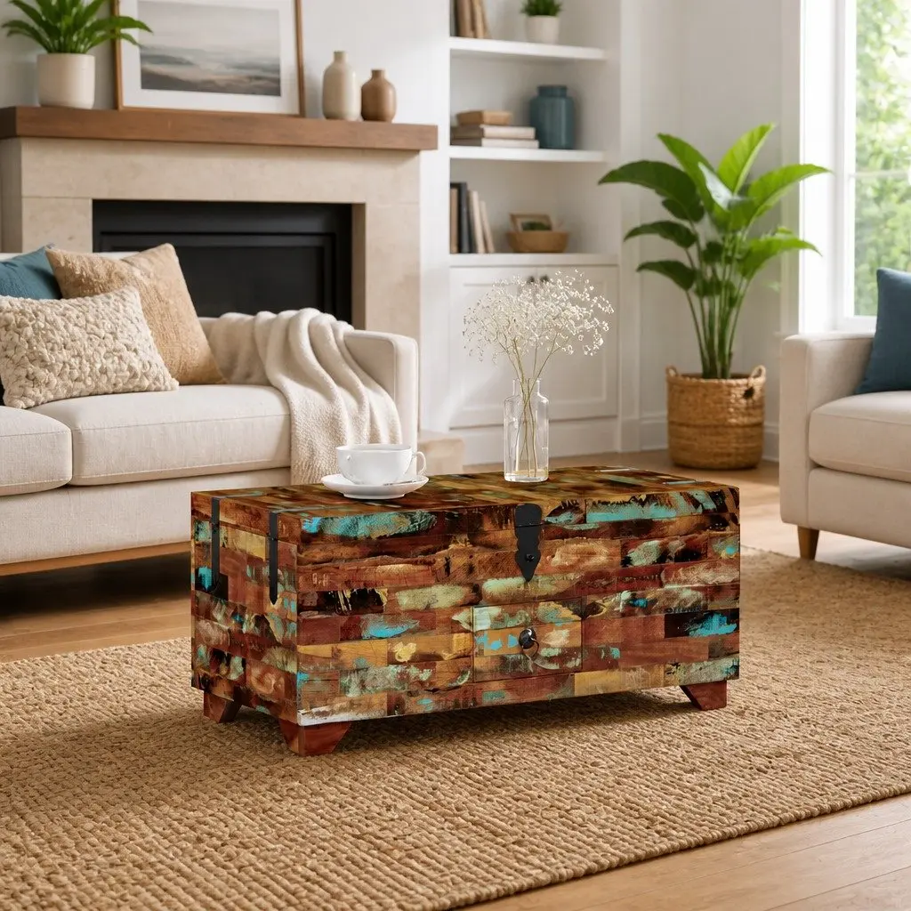 Coffee Table Chest Box with Storage Solid Reclaimed Wood Brown 80x40x35cm