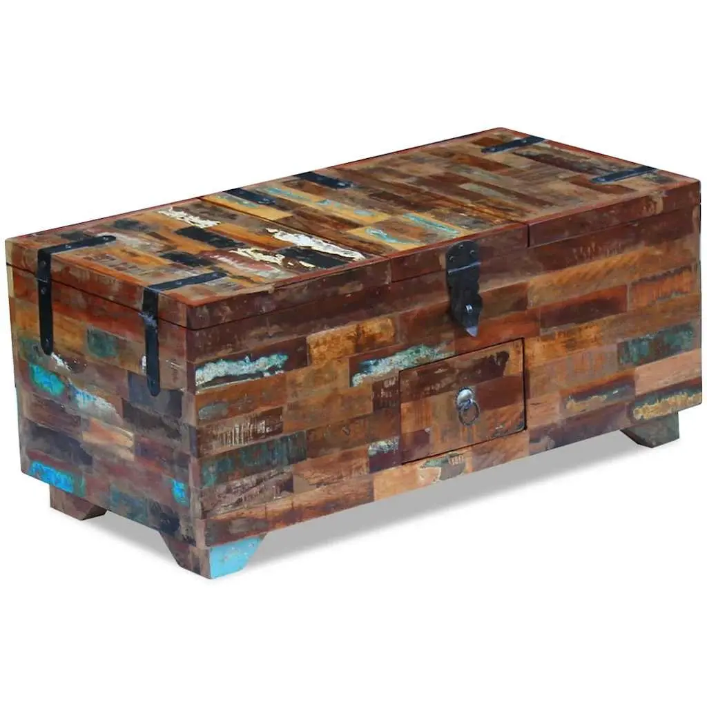 Coffee Table Chest Box with Storage Solid Reclaimed Wood Brown 80x40x35cm