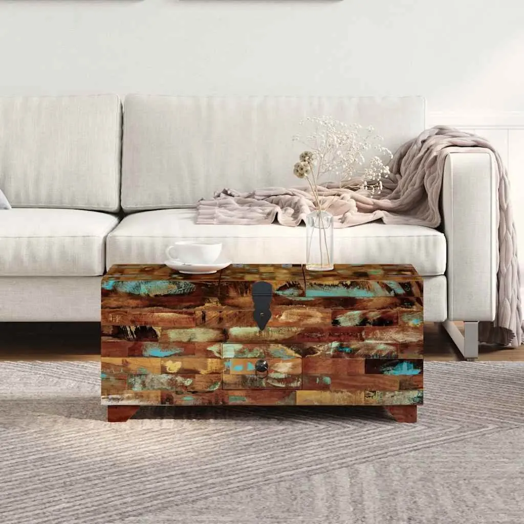 Coffee Table Chest Box with Storage Solid Reclaimed Wood Brown 80x40x35cm