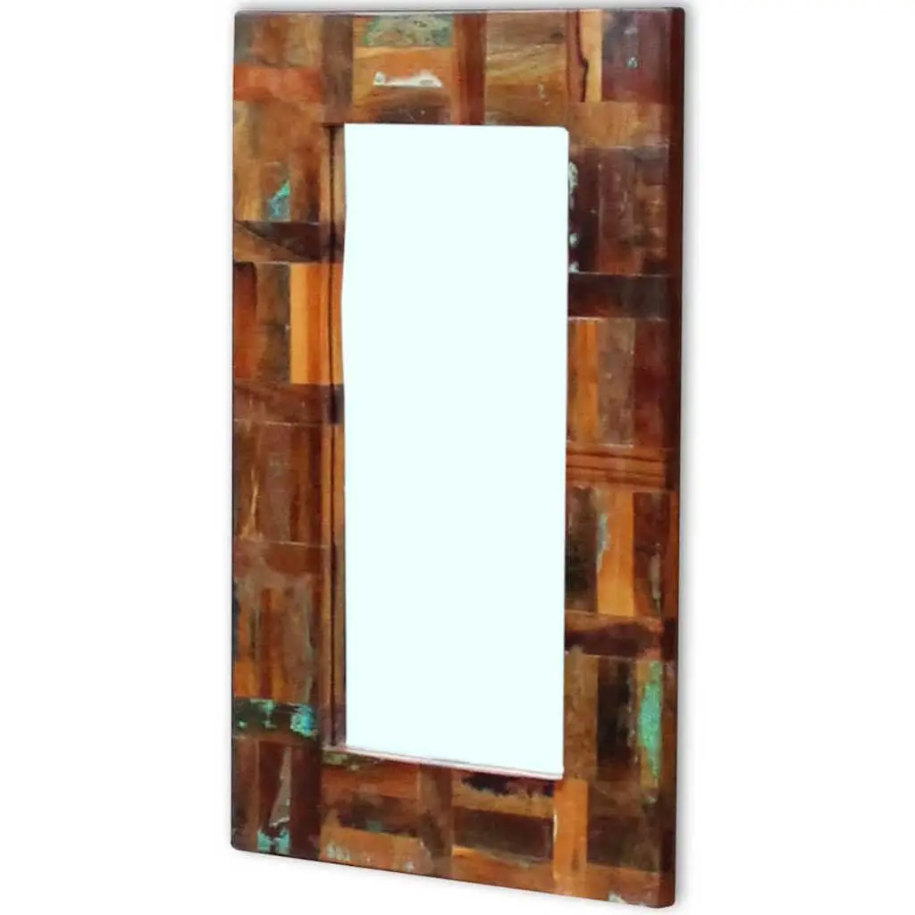 Reclaimed Wood Frame Mirror Handmade Retro Decor Bathroom Bedroom Hall 80 x 50 cm