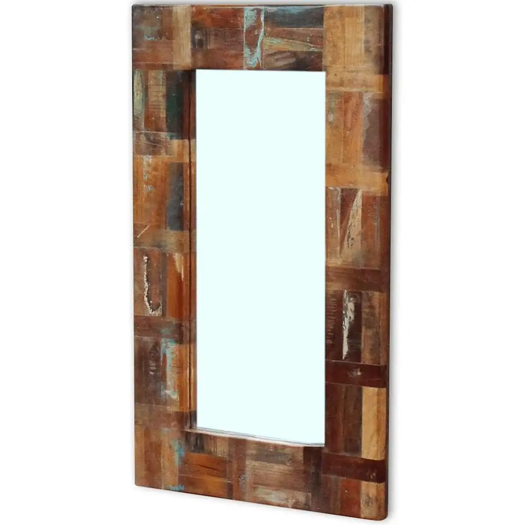 Reclaimed Wood Frame Mirror Handmade Retro Decor Bathroom Bedroom Hall 80 x 50 cm