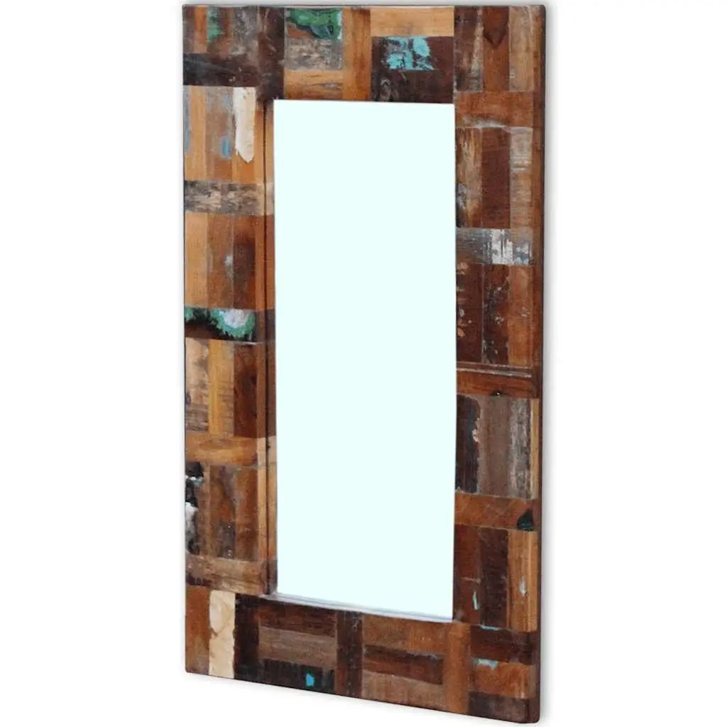 Reclaimed Wood Frame Mirror Handmade Retro Decor Bathroom Bedroom Hall 80 x 50 cm