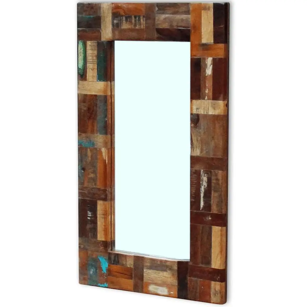 Reclaimed Wood Frame Mirror Handmade Retro Decor Bathroom Bedroom Hall 80 x 50 cm