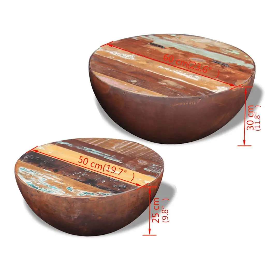 Two Piece Bowl Shaped Coffee Table Set Reclaimed Wood Living Room