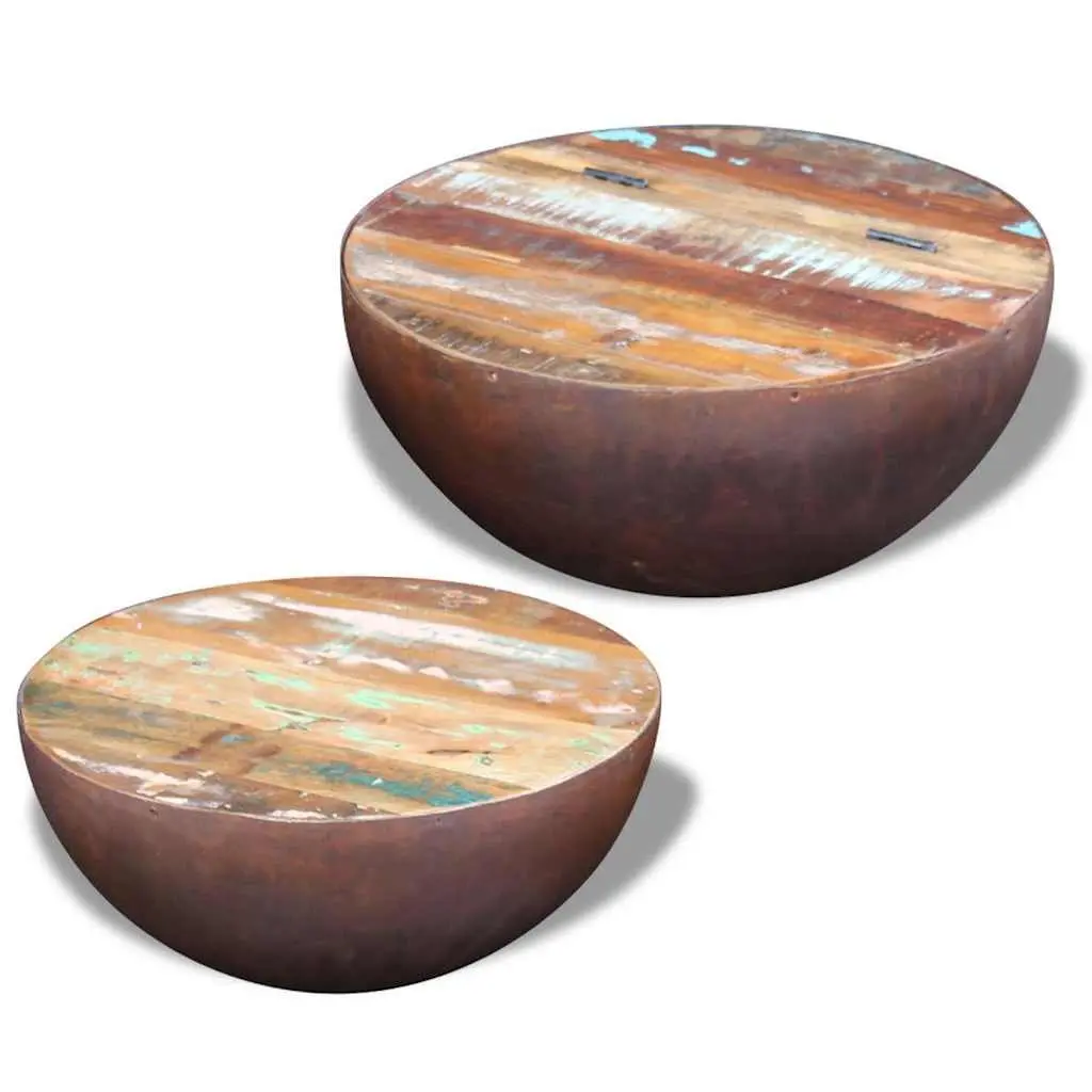Two Piece Bowl Shaped Coffee Table Set Reclaimed Wood Living Room