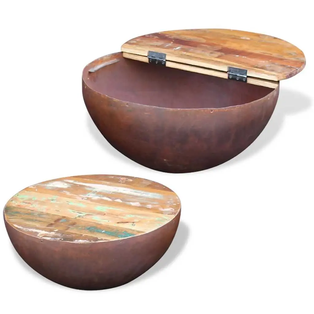 Two Piece Bowl Shaped Coffee Table Set Reclaimed Wood Living Room