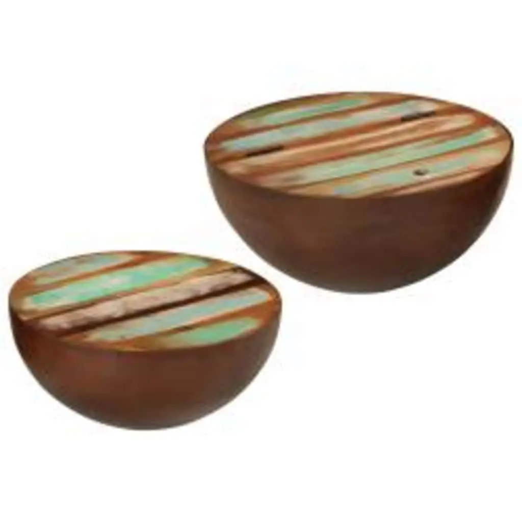 Two Piece Bowl Shaped Coffee Table Set Reclaimed Wood Living Room
