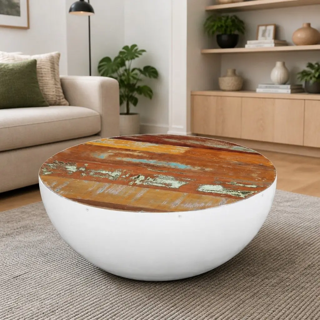 Bowl Shaped Coffee Table Living Room 60 x 60 x 30 cm Solid Reclaimed Wood White