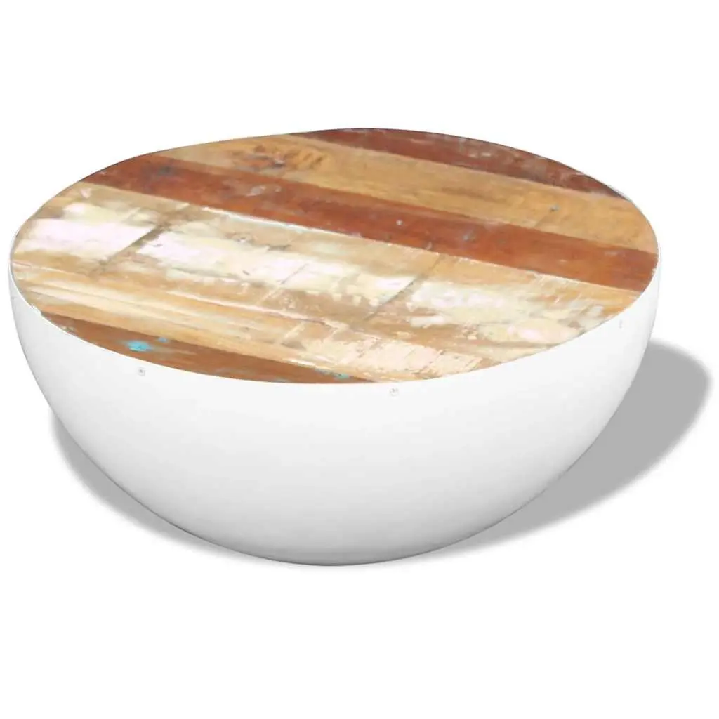 Bowl Shaped Coffee Table Living Room 60 x 60 x 30 cm Solid Reclaimed Wood White
