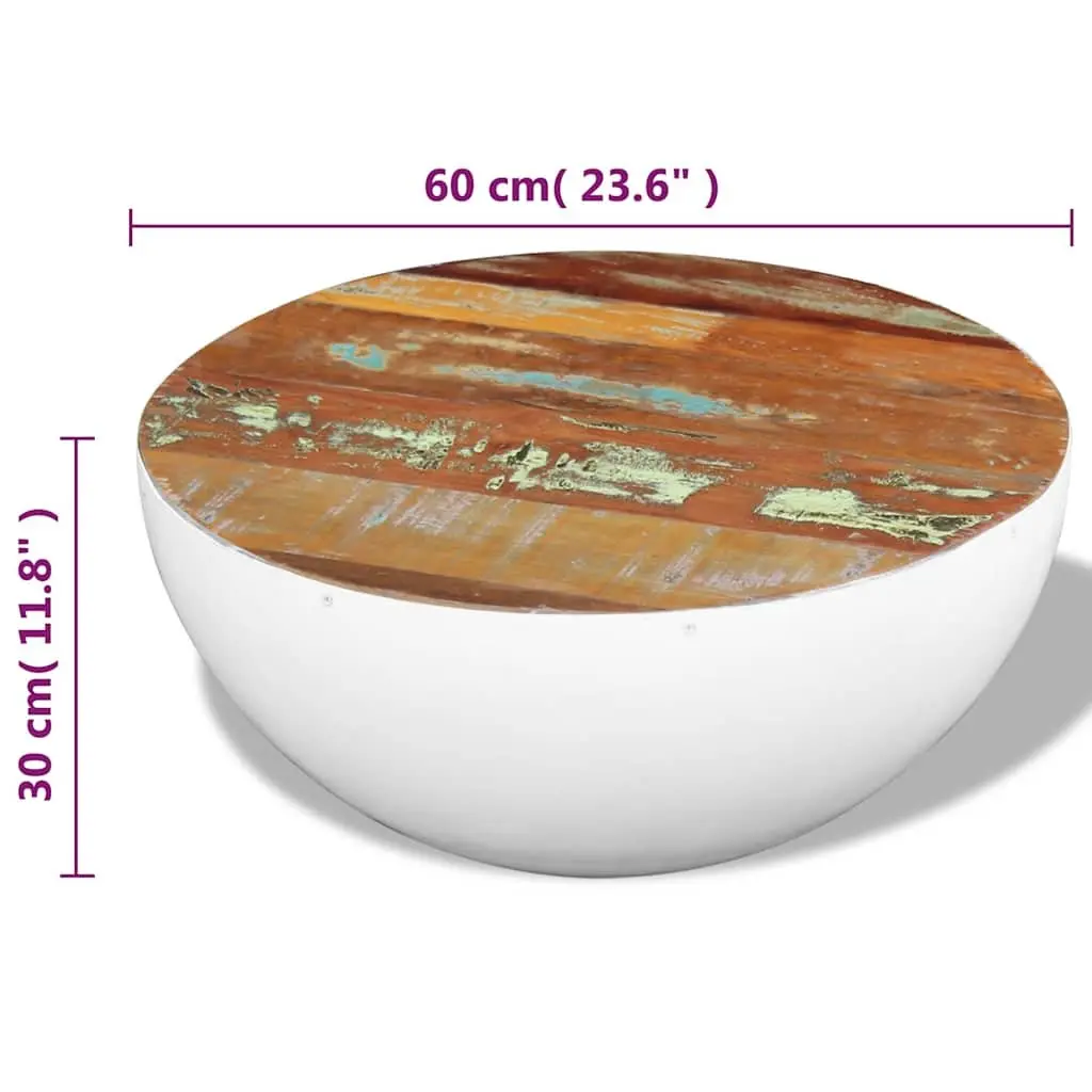 Bowl Shaped Coffee Table Living Room 60 x 60 x 30 cm Solid Reclaimed Wood White