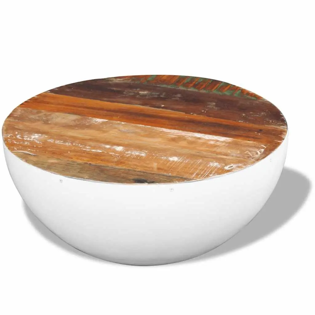 Bowl Shaped Coffee Table Living Room 60 x 60 x 30 cm Solid Reclaimed Wood White
