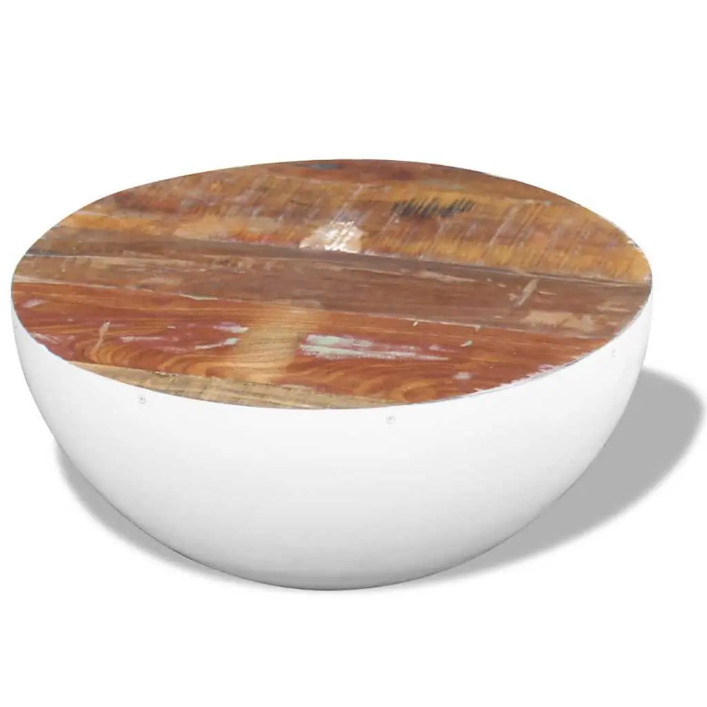 Bowl Shaped Coffee Table Living Room 60 x 60 x 30 cm Solid Reclaimed Wood White