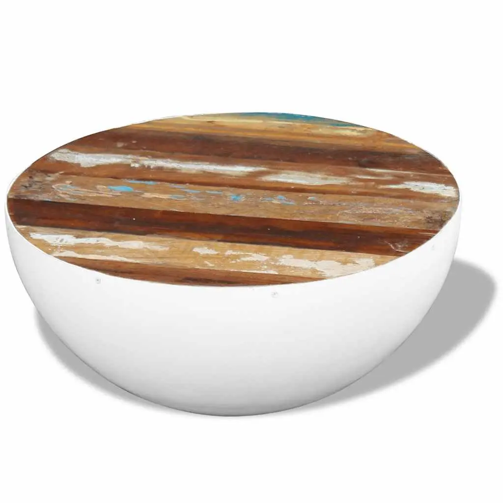 Bowl Shaped Coffee Table Living Room 60 x 60 x 30 cm Solid Reclaimed Wood White