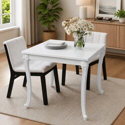 Dining Table 80x80x76 cm - High Gloss White Finish
