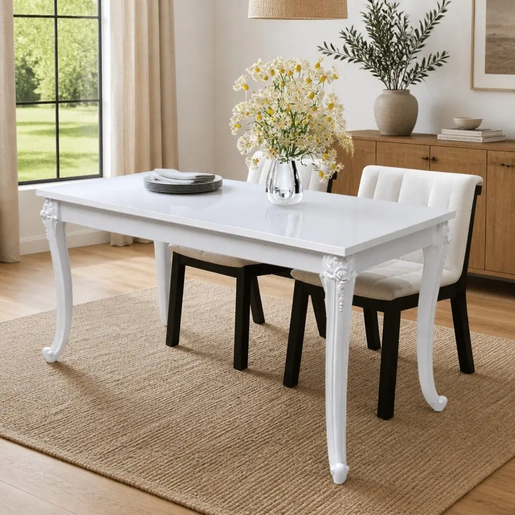 Dining Table Kitchen Room 116x66x76 cm High Gloss White