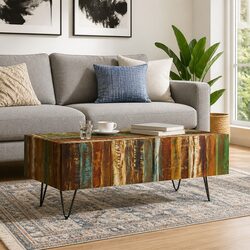 Solid Reclaimed Wood Coffee Table with Iron Legs – 100x50x38 cm