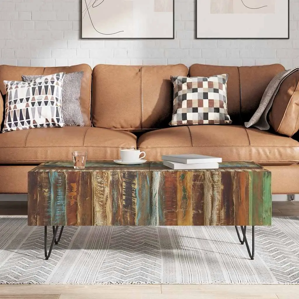 Coffee Table Living Room 100 x 50 x 38 cm Solid Reclaimed Wood Handmade Retro
